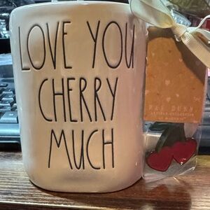 Rae Dunn NWT Love You Cherry Much White Mug with Cherry 🍒 keychain